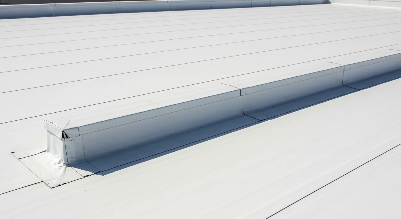 White PVC membrane flat roof installation